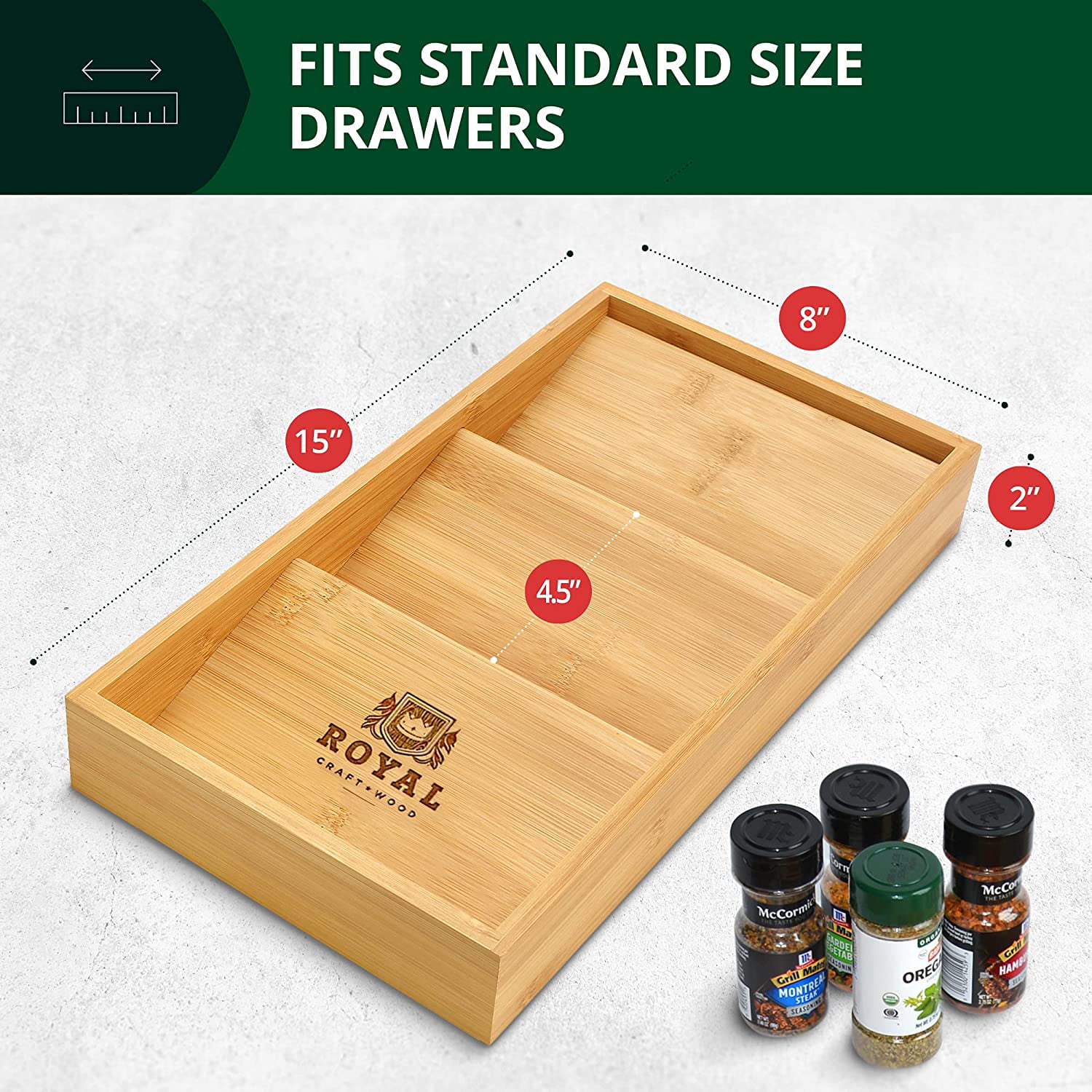 AMBIRD Bamboo Spice Drawer Organizer with Non-slip Mat,4 Tier - 2 Set Jar  Spice Rack Tray From 12''to 24'',Hold up 48 Jars Seasoning Organizer for
