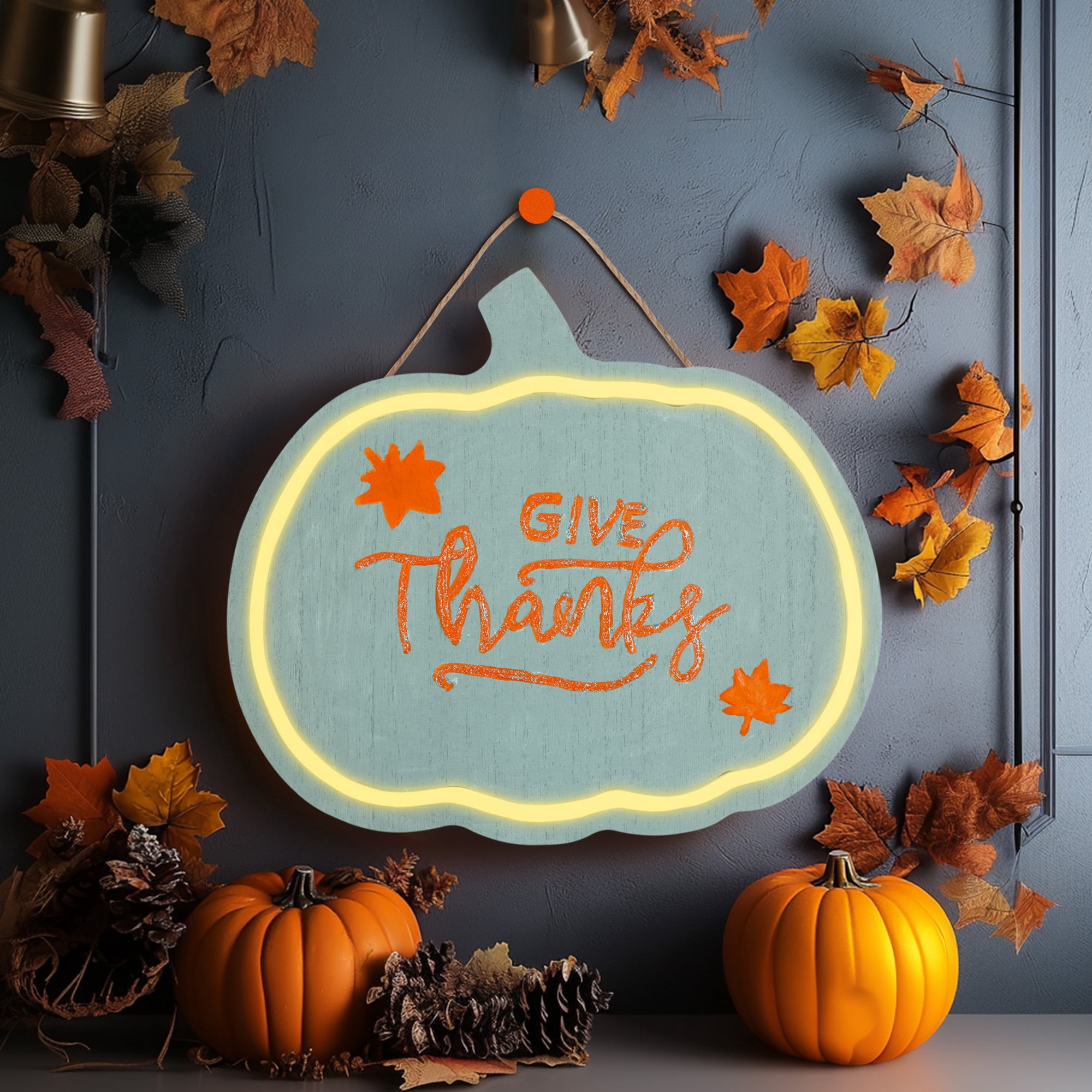 Hello Hobby Pumpkin LED Plaque, Unfinished Wood Surface, H 10" x W 11.5" x D 0.59"