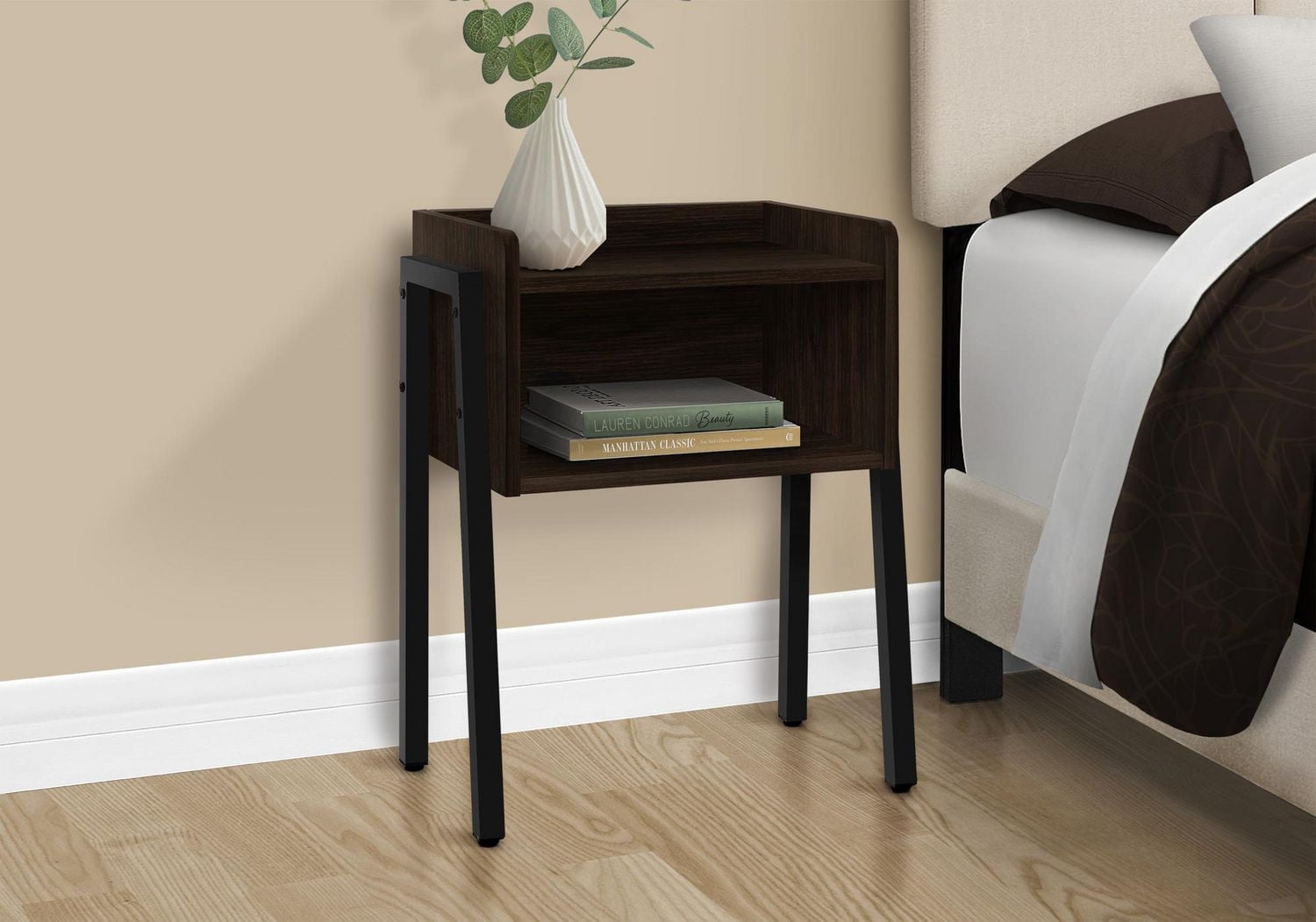 Monarch Specialties Accent Table, Side, End, Nightstand, Lamp, Living Room, Bedroom, Laminate, Black Metal, Contemporary