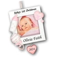 thumbnail image 2 of Baby Girl Christmas Ornament, Baby's First Keepsake Gift Photo Frame, Pink Girl Picture Frame, Christmas Tree Decoration with Custom Name Personalization, 2 of 3