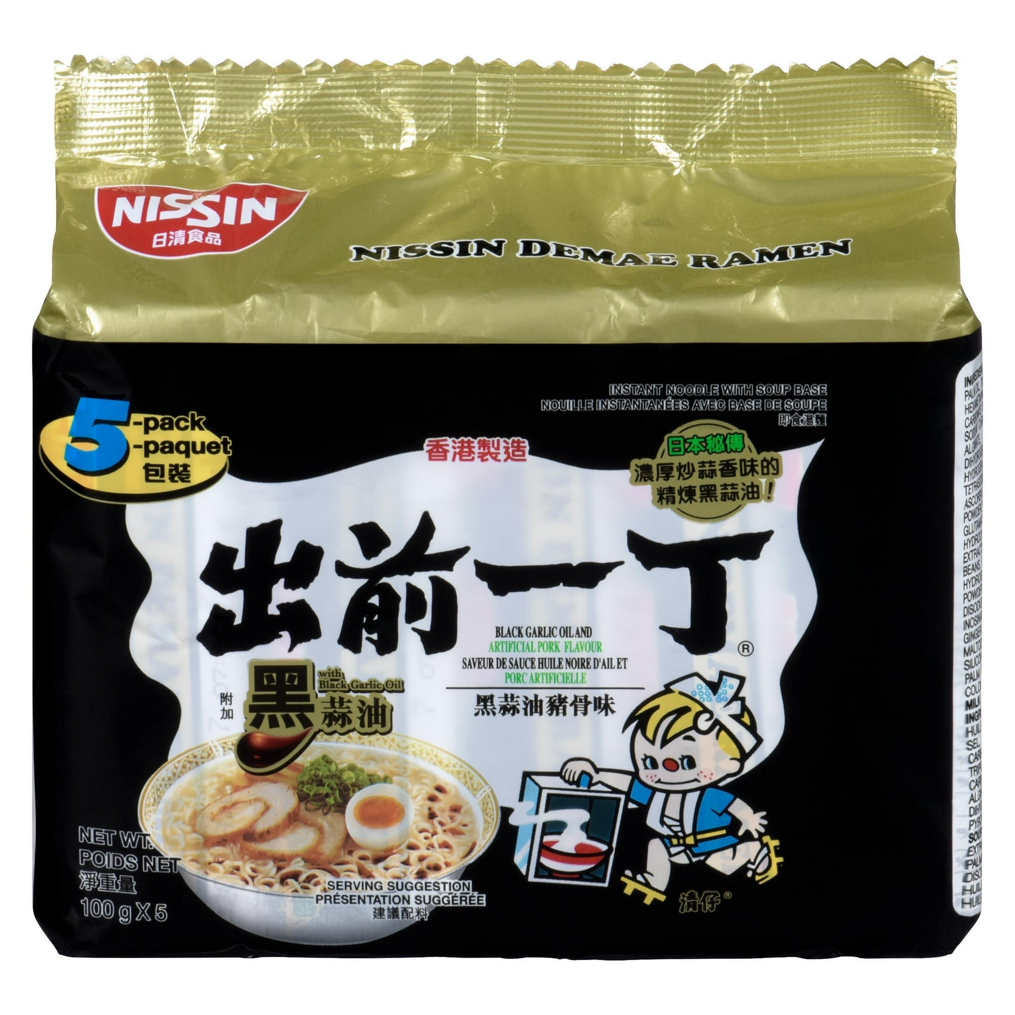 Nissin Instant Noodles Black Garlic Oil Artificial Pork Flavour, 500g, 100g x 5