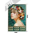 thumbnail image 5 of Metal Vintage Tin Sign Girl With Flower Crown Lose Your Mind Find Your Soul Funny Retro Wall Art Sign For Girl Bedroom Living Room Nursery Classroom Kitchen Flower Shop Wall Decor 12 x 8 In, 5 of 6