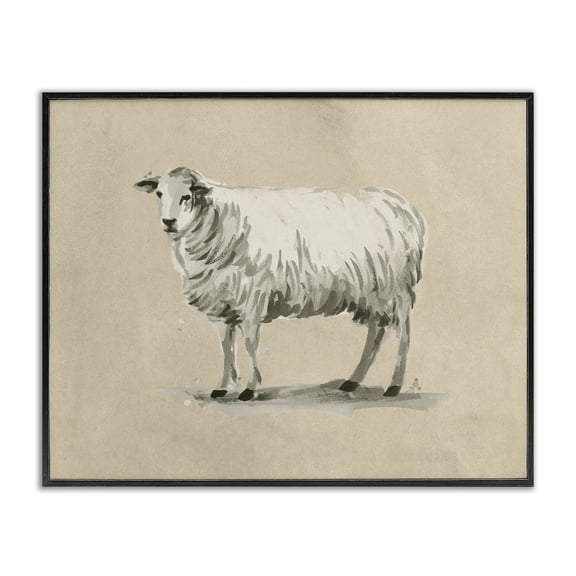 Stupell Industries Traditional Minimal Sheep Animals & Insects Painting Black Framed Art Print Wall Art, 14 x 11