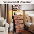 thumbnail image 4 of Satifur Tall Nightstand with Charging Station and LED Lights, Bedside Table with 4 Drawers and Bookshelf, Rustic Brown, 4 of 7
