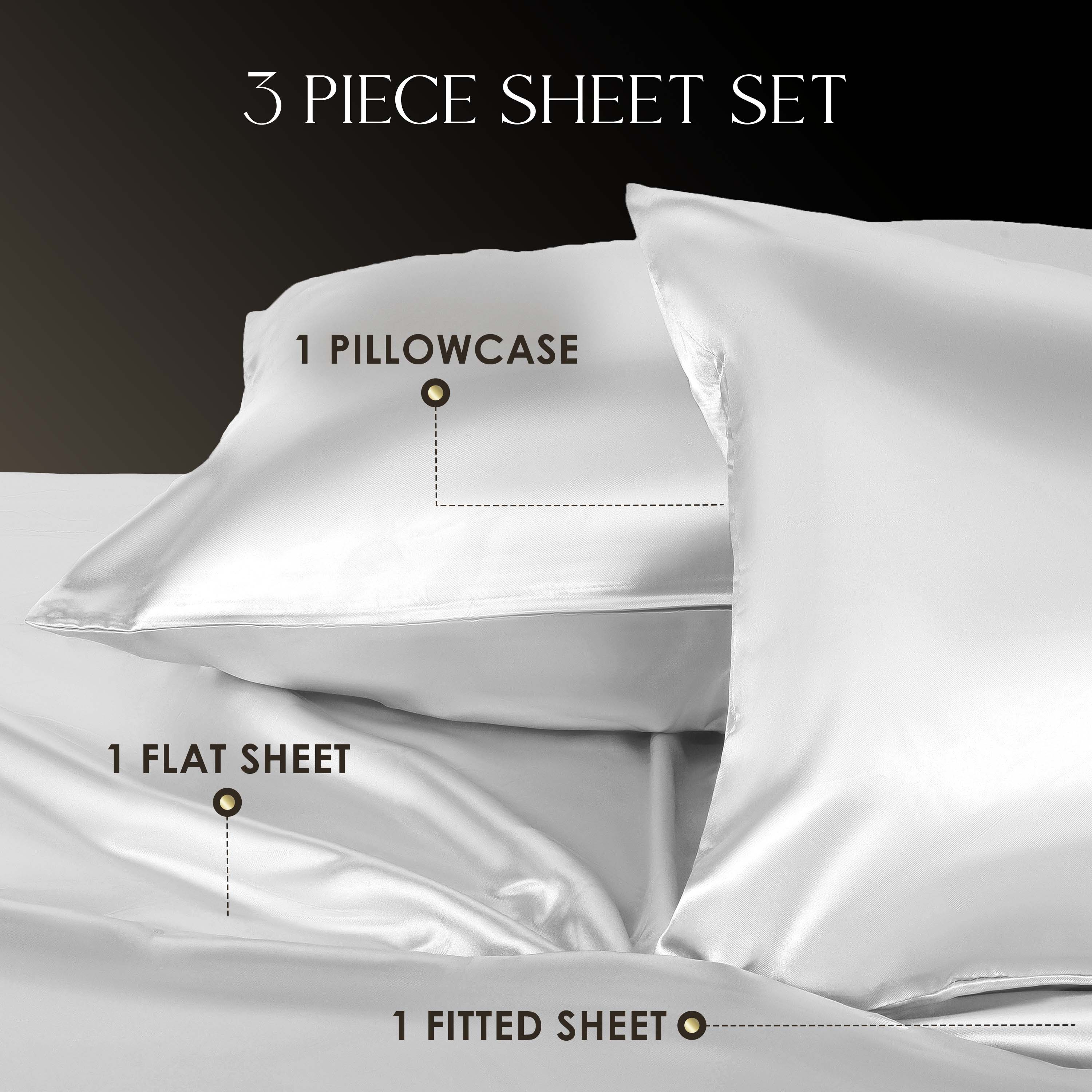 Martex Elegance 3-Piece Twin Satin Sheet Set | Silky Smooth | Great for Hair & Skin | White
