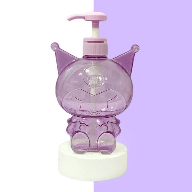 Botella grande y bonita con purpurina transparente, botella de loción con forma de Culomi, botella dispensadora tipo prensa, botella de ducha y champú