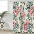 thumbnail image 4 of Shower Curtains Sets for Bathroom Decor Watercolor Pink Flower Green Leaf on VintageWaterproof Bathroom Curtain with Hooks,Summer Plantfor Bathroom Decor,36x72IN, 4 of 7