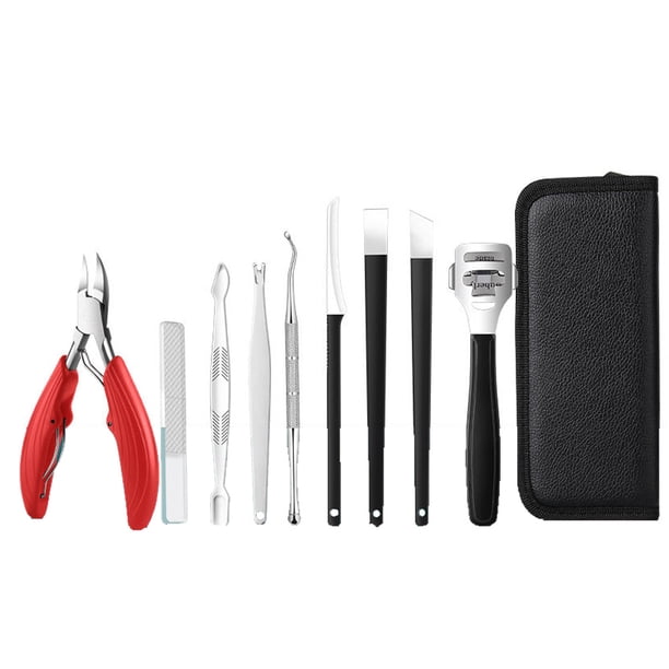 Kit de cortaúñas y pedicura: kit de manicura de acero inoxidable, herramientas para el cuidado de las uñas con estuche de viaje, color rojo