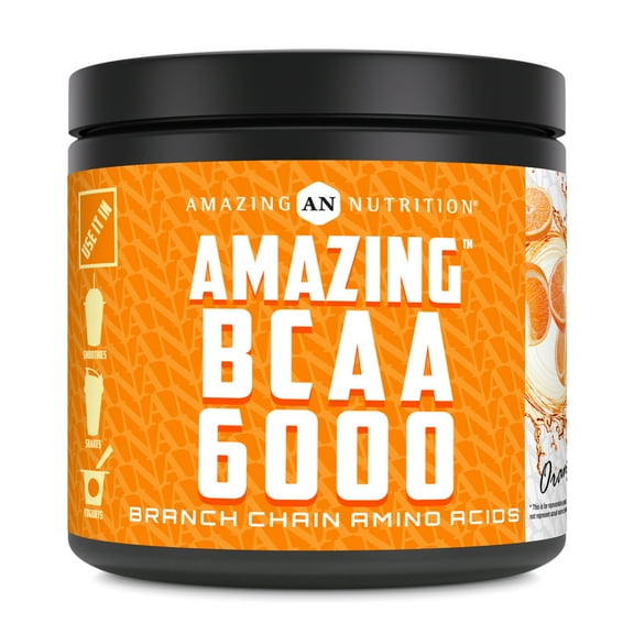 Amazing Nutrition Amazing BCAA 6000 - Branch Chain Amino Acid - Orange Flavor | Rich in Amino Acid | 30 Servings Per Bottle | 1 Scoop(7.7g) Per Serving
