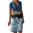thumbnail image 2 of SMihono Robe Bohème d'Été pour Femmes Grande Taille Robes à Manches Courtes pour Femmes Mode Fleurs Imprimées Robe Soleil Taille Col en V Robe Longueur Genou, 2 of 5