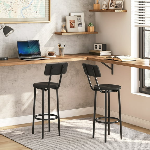 HOOBRO Bar Stools,Set of 2 Round Bar Stools with Back,25.2" Bar Chairs for Kitchen Island, Dining Room,Counter Height Barstools, Easy to Assemble, Black BK32BY01G1