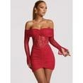 thumbnail image 3 of Off-shoulder Strapless Backless Sexy Mini Dress Women Gown Elegant Lace See Through Long Sleeve Ruched Club Party Dress, 3 of 21