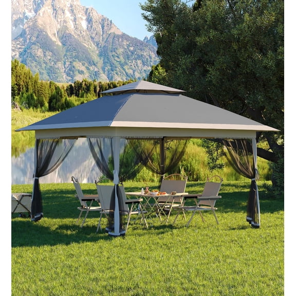 Pop Up Canopy Tent Heavy Duty Outdoor 12x12 ft, Adjustable Height Gazebo Shelter Quick Shade for Patio Backyard Parties Camping, Water-Resistant with Mosquito Netting, Gray