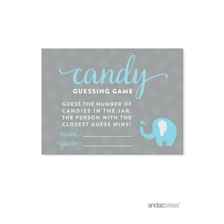 Boy Candy - Candy Guessing Game Gray Boy Elephant Baby Shower Fun Game Cards, 30-Pack