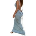 thumbnail image 3 of VISgogo Vestido ajustado con espalda abierta para mujer, falda cruzada sin mangas con cuello halter de color liso, verde/azul/rosa VISgogo moda, 3 of 9