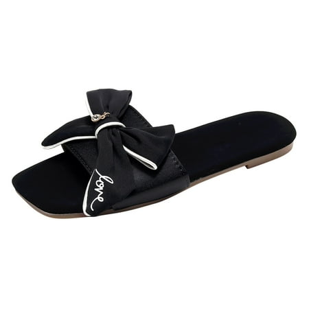 

Juebong Women Beach Breathable Bowknot Sandals Home Slipper Flip-Flops Flat Shoes Black Size 6.5-7