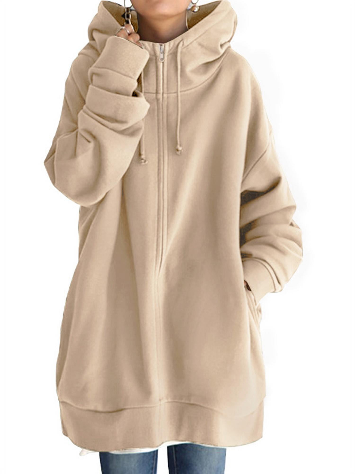 ZANZEA Women Hooded Long Sleeve Sweatshirt Zip-up Drawstring Hoodie Coat -  Walmart.com