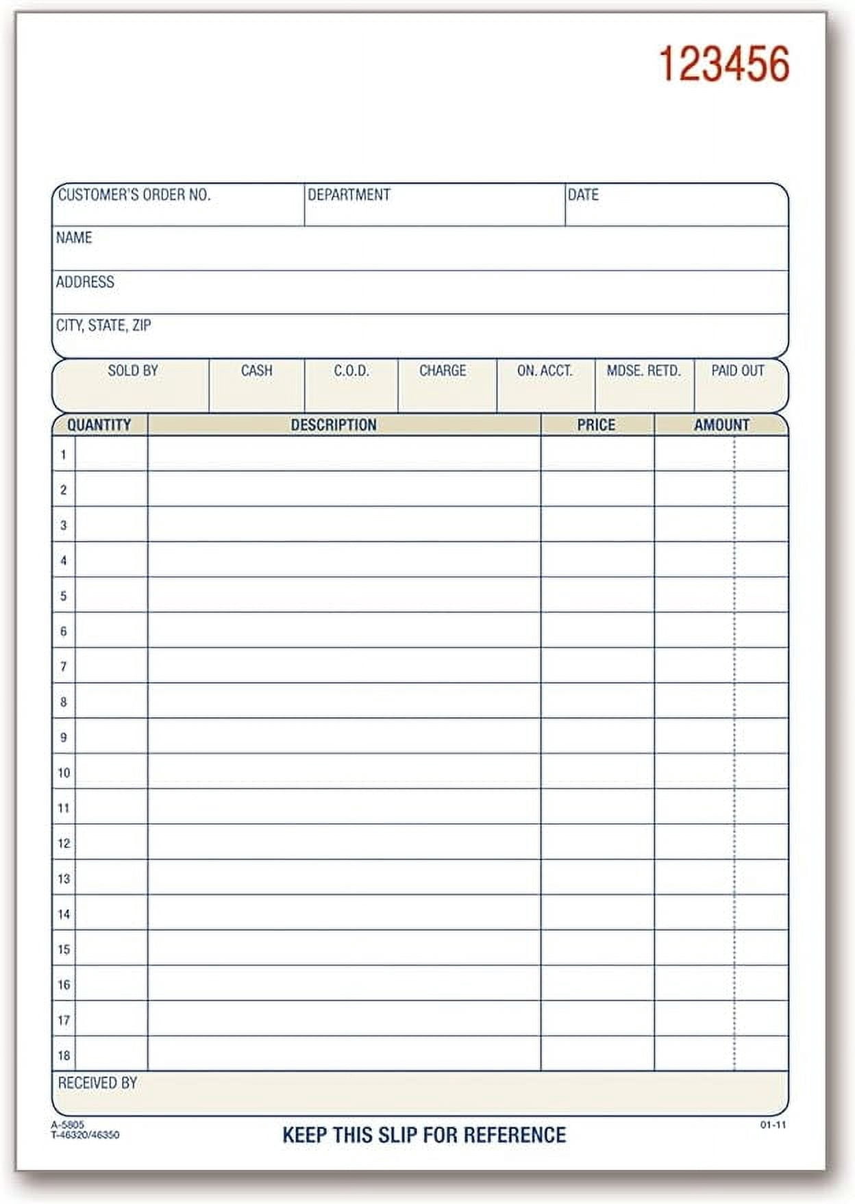 Adams Sales Order Book, 2 - Part, Carbonless, 5-9/16" x 8-7/16", 10 Book per Pack