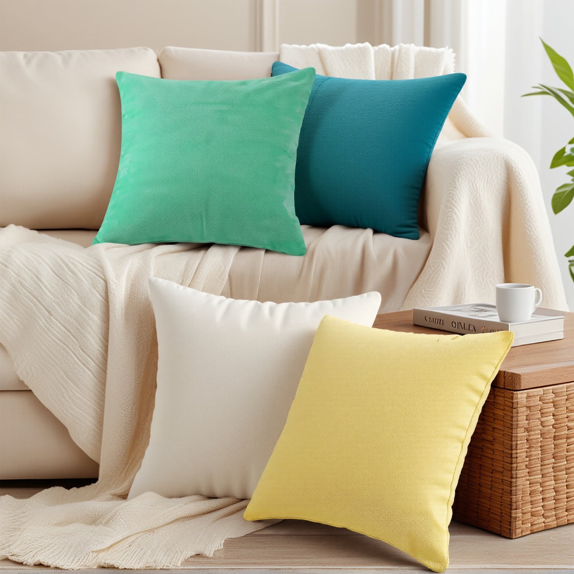 REGALWOVEN Uxcell Pack of 2 Chenille Throw Pillow Covers, Modern Solid Cushion Covers for Couch Sofa Home Beige 18" x 18"