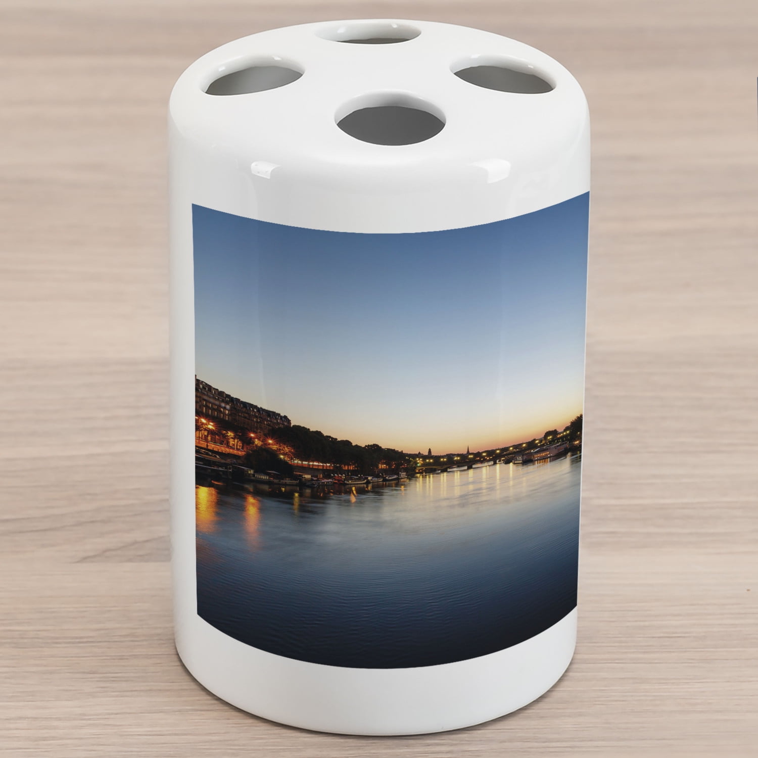 Night Ceramic Toothbrush Holder, Eiffel Tower at Twilight Travel Destination Tourist Attraction
