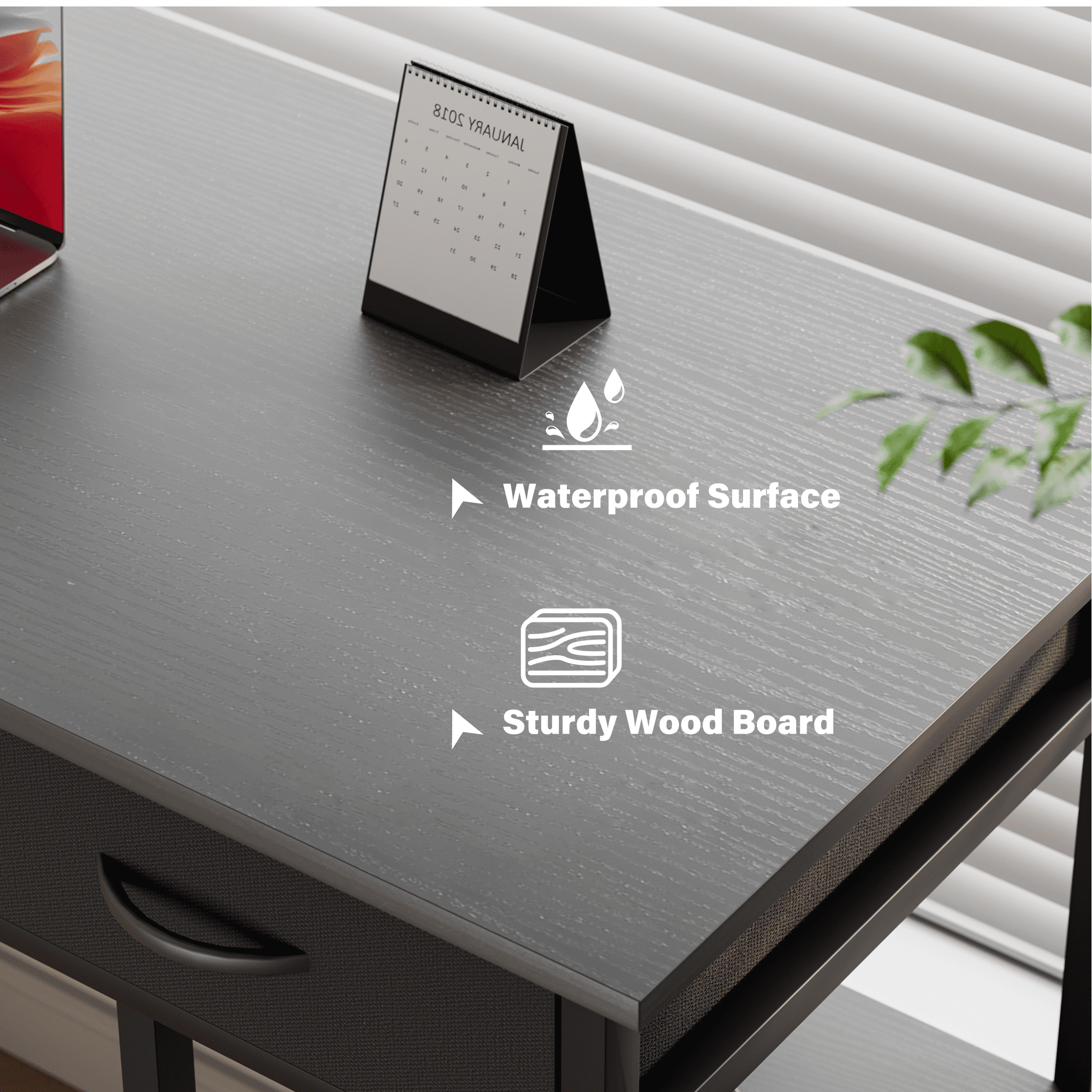 CONCETTA 32 inch Small Computer Desk with Fabric Drawers & Storage Bag Iron Hook for Bedroom, Black