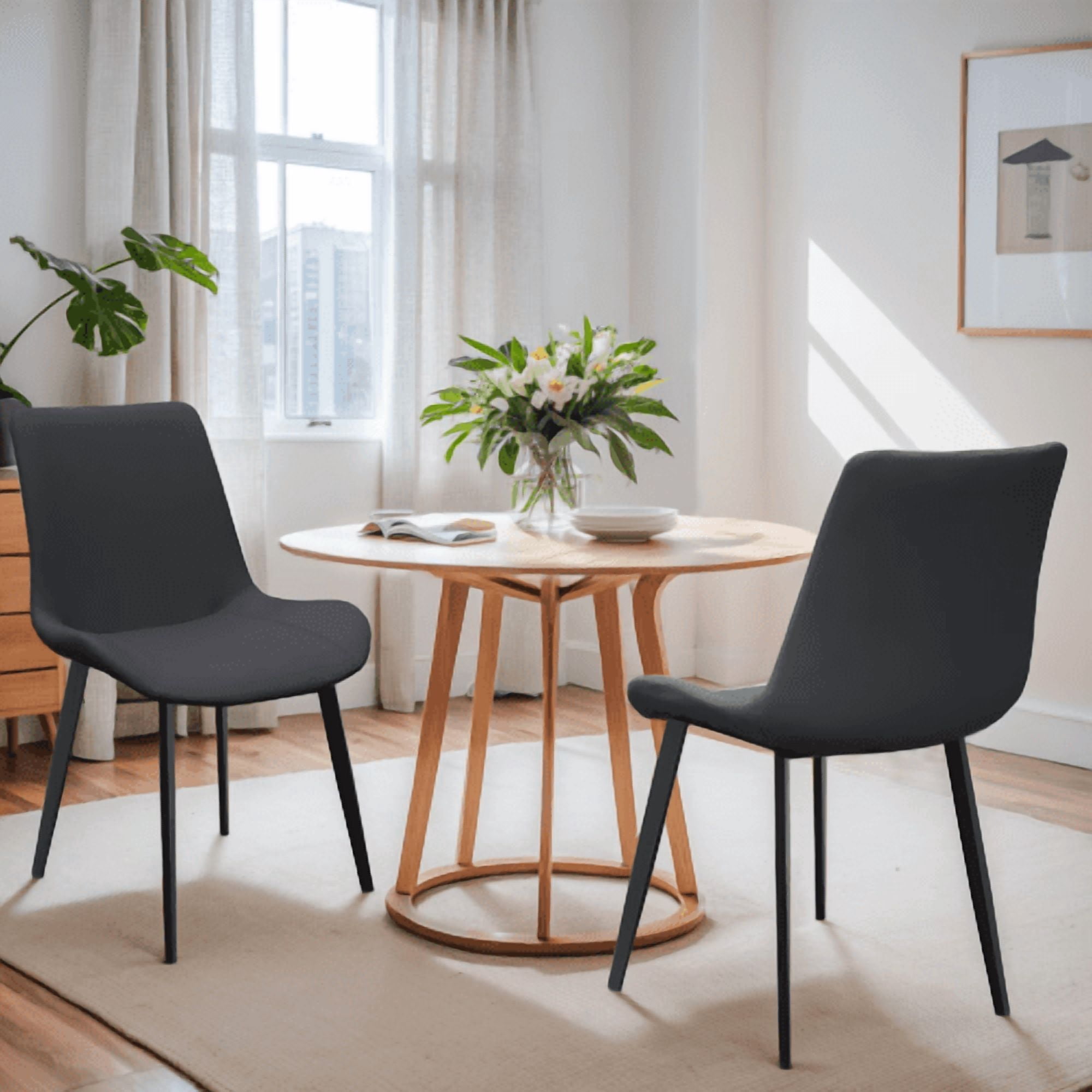 PU Leather Dining Chairs Set of 4, Modern Upholstered Kitchen Chairs with Metal Legs for Dining Room, Restaurant, Living Room, Meeting Room, Black