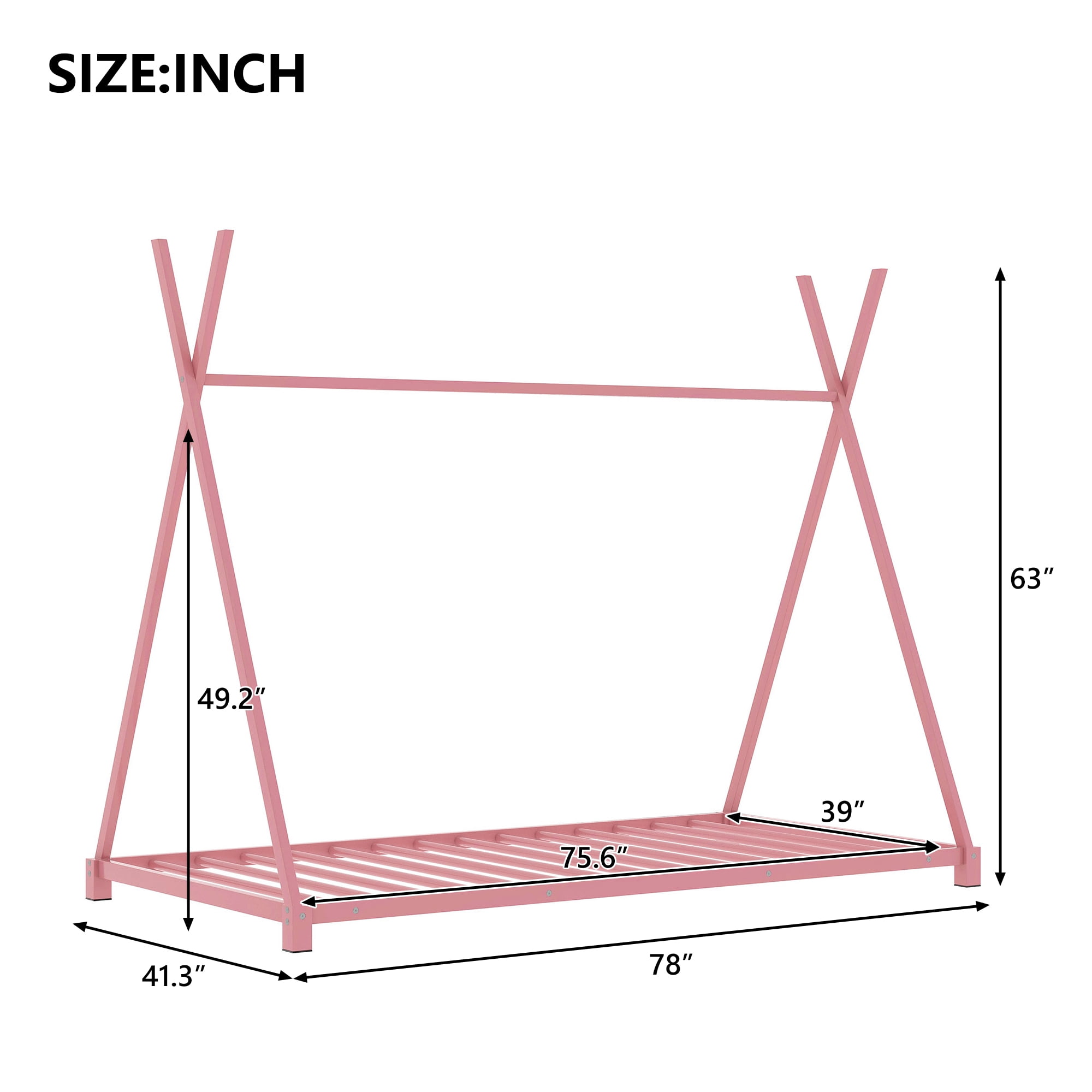 Yoneston Kids Wood Twin Size Platform Bed, Canopy Tent Bed for Living Room Bedroom, Pink