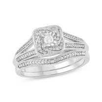 Cali Trove Sterling Silver 1/5 Ct TDW Round White Diamond Cushion-Style Composite 2-Piece Bridal Ring Set for Women
