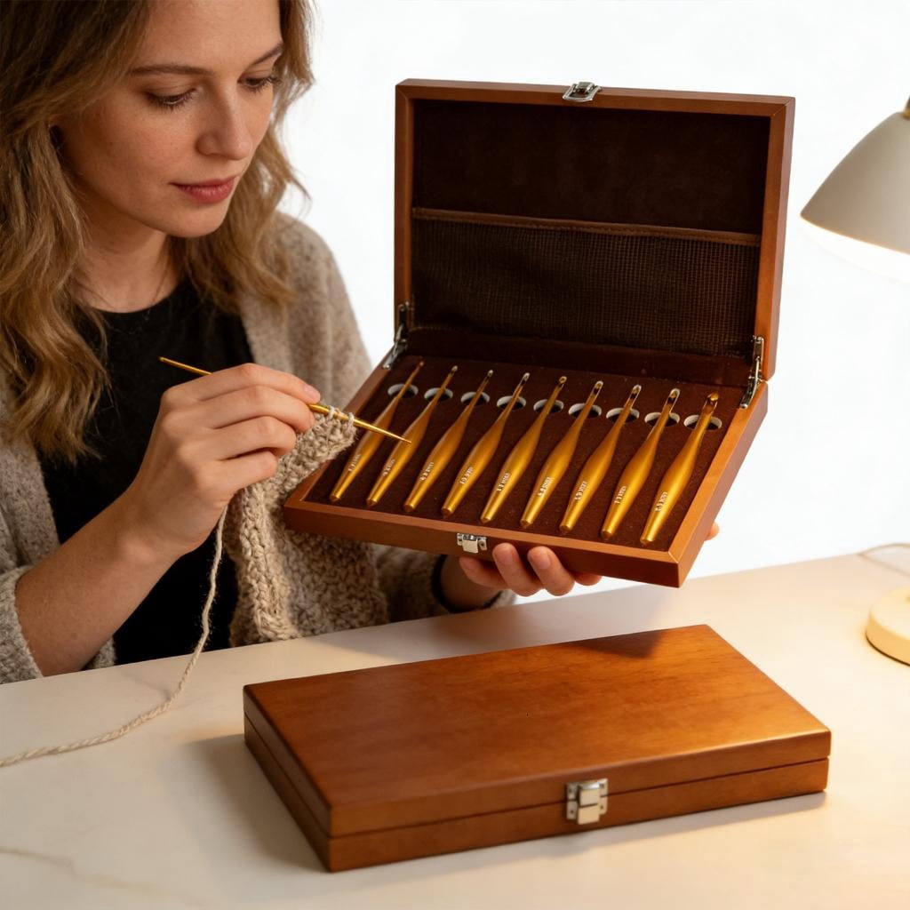 Giaone Alumina Detachable Crochet Hook Set Ergonomic Wood Handle Multiple Sizes Portable Storage Case