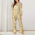 thumbnail image 3 of Kll World Map Print Women'S Long Sleeve Pajamas With Pants Sleepwear Loungewear 2 Set-Large, 3 of 9