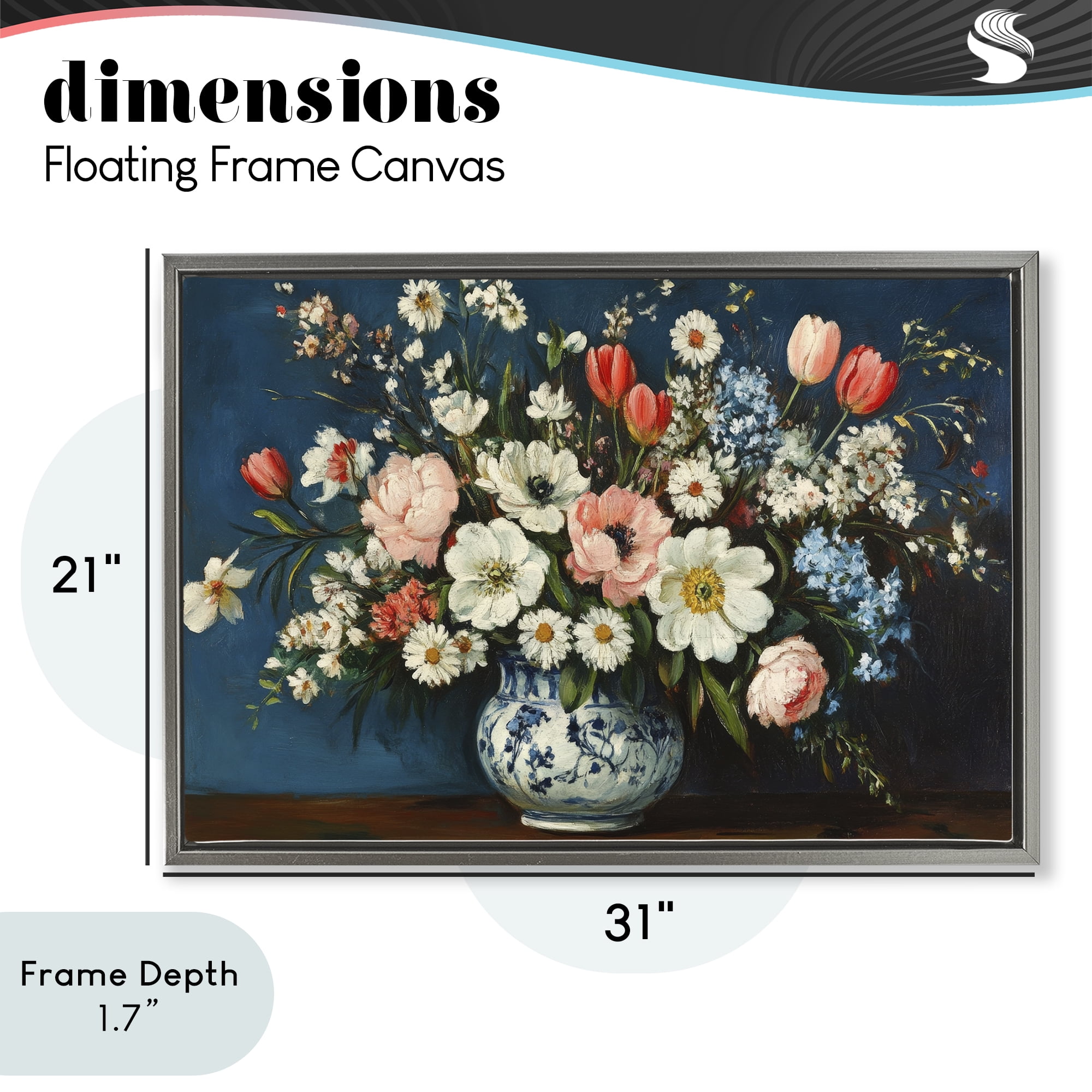 Stupell Industries Colorful Bouquet in Vase Gray Framed Floater Canvas Wall Art, design by Petal Prints Design