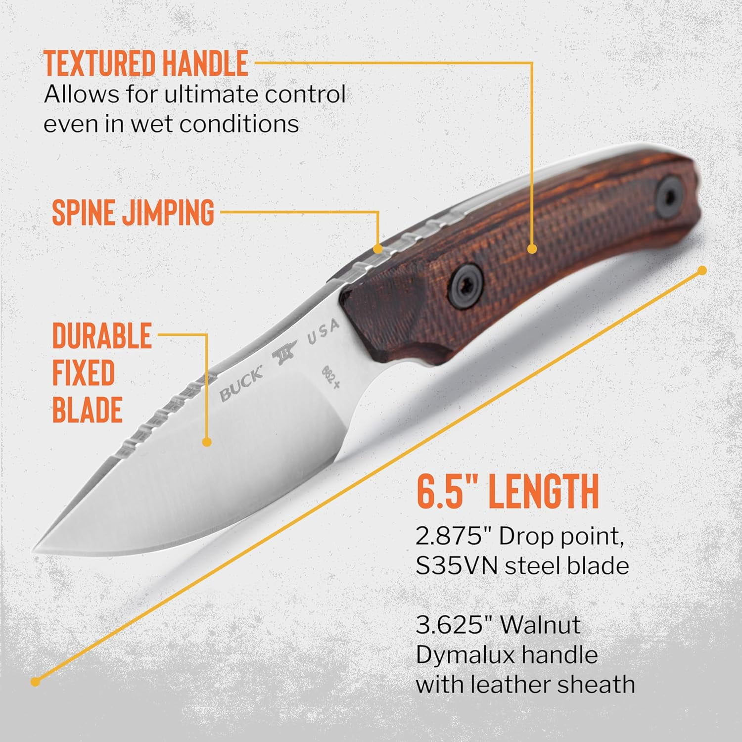 Buck Knives 662 Alpha Scout Pro Hunting Knife, 2-7/8" Fixed Blade, Textured Walnut DymaLux Handle, 2.79 oz