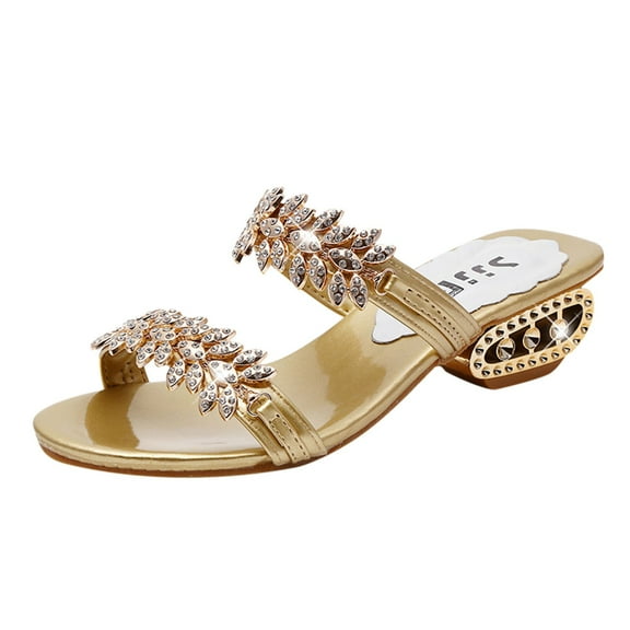 VerPetridure Women's Sandals Summer Casual Rhinestones Sequins Chunky Heel Sandals