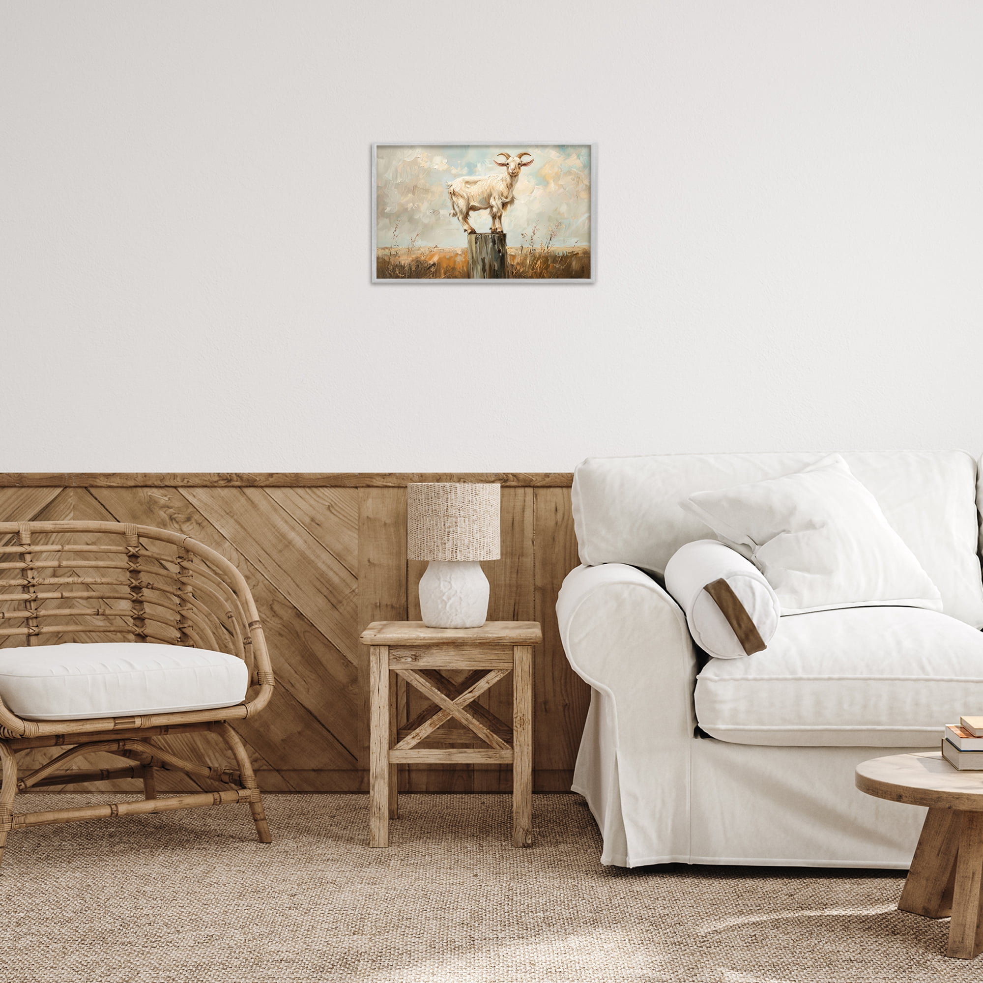 Stupell Industries On The Fence Goat Animals & Insects Painting Gray Framed Art Print Wall Art, 18 x 12