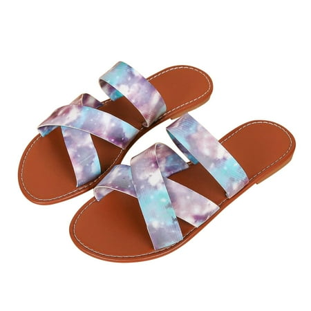 

Dpityserensio Flat Sandals for Women Star Sky Print Slide Sandals Trendy Strap Slip On Flats Women s Versatile Outdoor Shoes Multicolor 8.5(41)