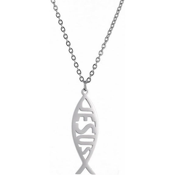 Stainless Steel Jesus Fish Style Christian Religious Pendant Necklace