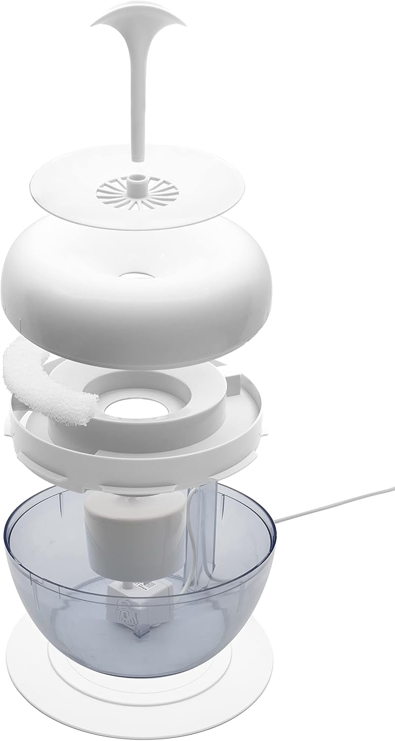 PURRoducts Purrfect Water Fountain for Cats and Small Dogs with Premium 5-Layer Filter That Lasts Up to Two Months. Splash Free and Tip-Proof Design. Low Water Auto Shut-Off Feature.