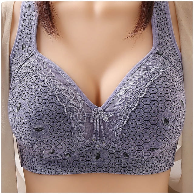 MHFRRA Compression Bra Women Lace Back Button Shaping Cup Adjustable Shoulder Strap Large Size Underwire Bra 44