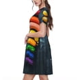 thumbnail image 2 of Uemuo Rainbow Sausages On Dark Slate Print Womens Summer Dress Casual Swing Short Sleeve Sundresses Beach A-line Shift Dress, 2 of 6