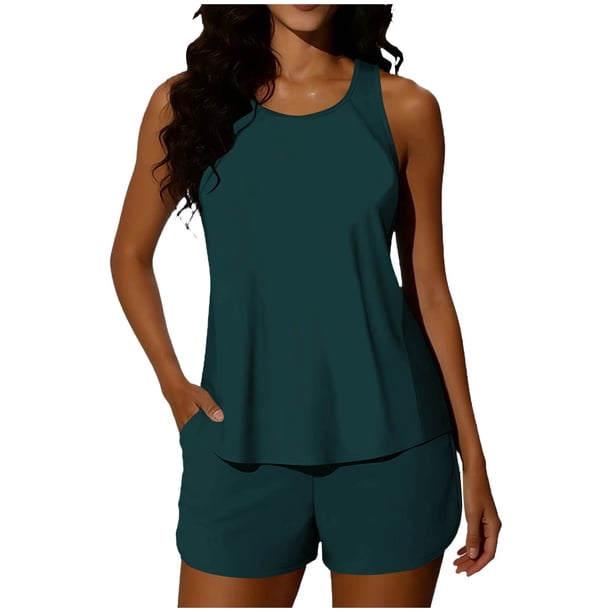 Conjunto de Bikini de Cintura Alta para las Mujeres Color Sólido sin Espalda Top de Hombro con la Parte Inferior de Corte Alto, Conjunto de Bikini de Corte Alto para las Mujeres