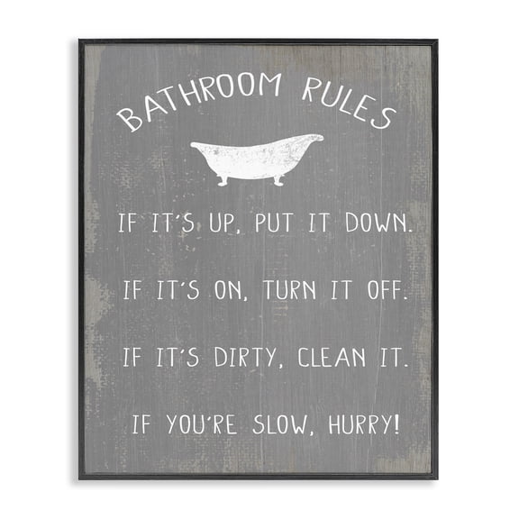 Stupell Industries Cottage Bathroom Rules Rustic Grey Black Framed Giclee Art, 11 x 14, by Lil' Rue