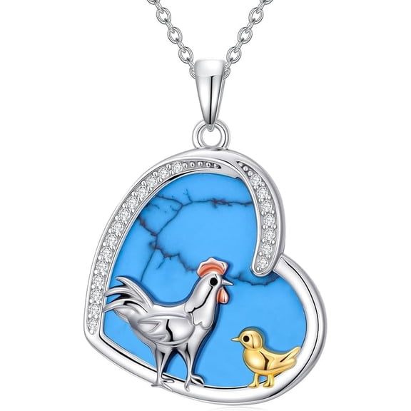 JKR Chicken Necklace for Women Turquoise Necklace Heart Pendant Animal Jewelry Gift for Women Animal Lovers