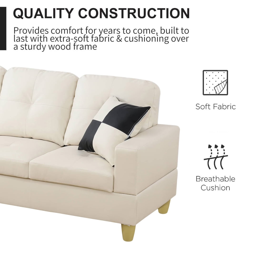 Sectional Couch for Living Room Furniture Sets, Faux Leather L Shape Living Room Sofa with Chaise 2 Piece Using for Apartment, Office, Bedrooms, White (Facing Left Chaise)