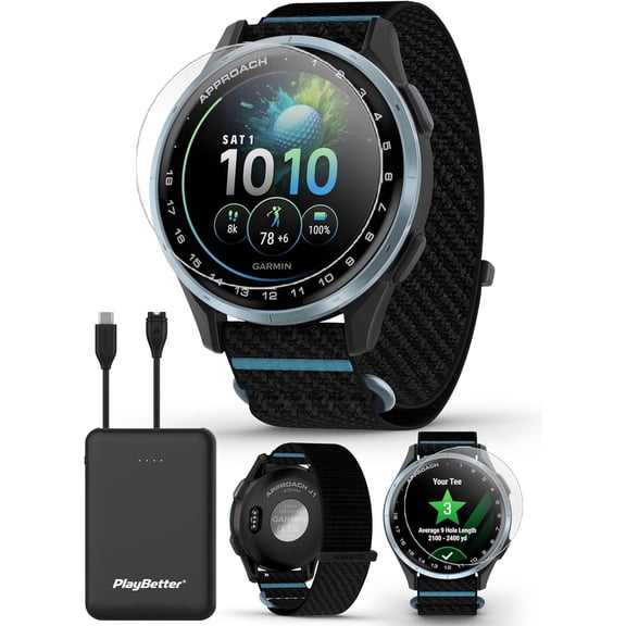 Garmin Approach J1 (Black) Junior Golf Watch Bundle with PlayBetter 5000mAh Portable Charger & HD Screen Protectors