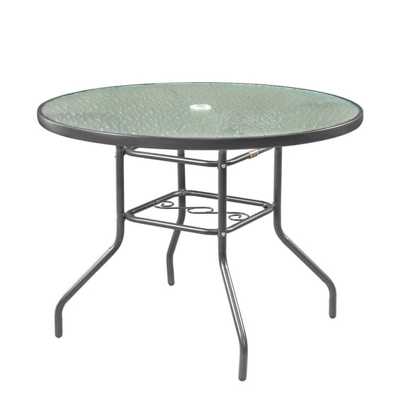 Garden Elements Outdoor Patio Furniture, Round Dining Table, Steel Base and Rim with Waterwave Glass Top, Gray, 40"