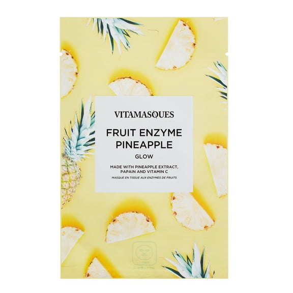 Vitamasques Biodegradable Fruit Enzyme Pineapple Mask, for All Skin Types, Glow, One Sheet
