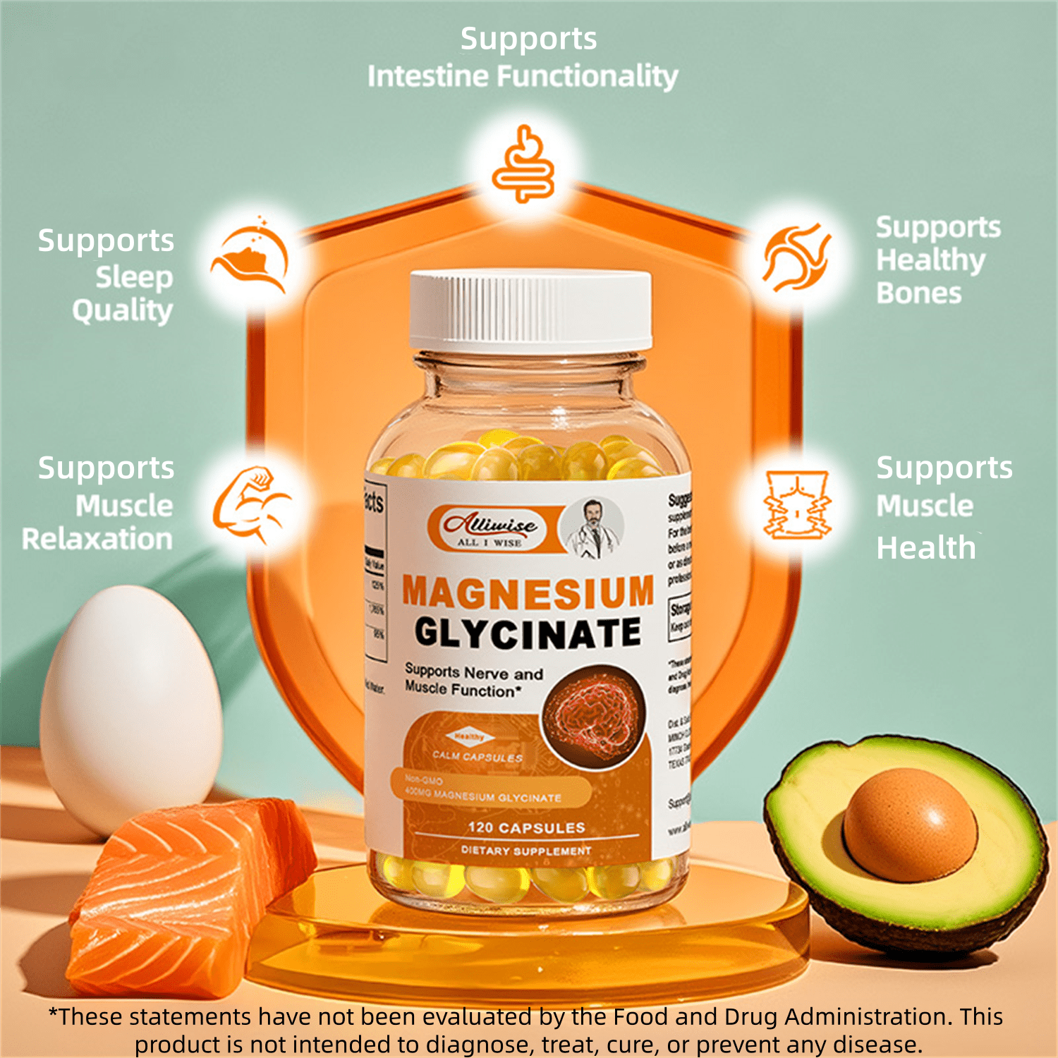 (2 Pack) Alliwise Magnesium Glycinate 400mg, High Absorption  Chelated Magnesium Supplement, Supports Muscle, Heart, and Immune Health, 240 Capsules