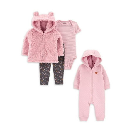 Carter's Child of Mine Baby Girl, Jumpsuit and Cardigan Set, 4-Piece, Sizes 0/3-24M