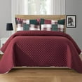 thumbnail image 3 of Elegant Comfort 3-Piece Quilted Bedspread Set, Reversible Plaid Patchwork Design, Ultra Soft All-Season Coverlet with Pillow Shams, Heavyweight Quilt, California King, Plaid Burgundy, 3 of 5