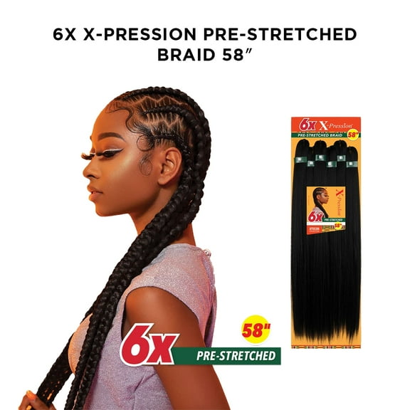 Sensationnel African Collection Jumbo Braid Pre Stretched X Pression Hair 6x 58” ( 1 Jet Black )